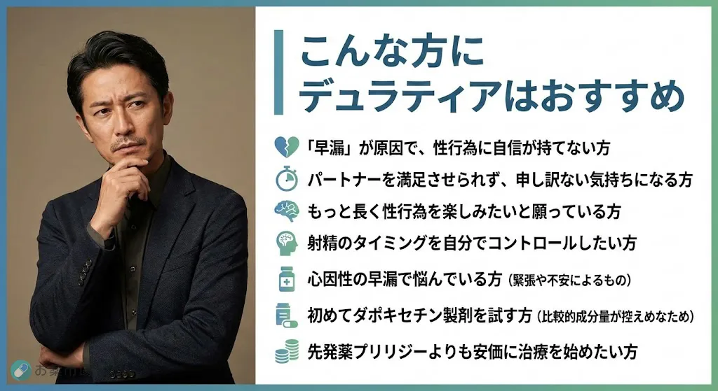 早漏防止薬デュラティアはこんな方におすすめ