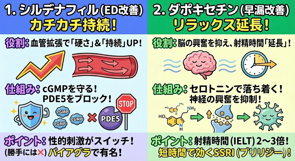 シルデナフィルとダポキセチンの働き